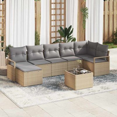vidaXL Sada pohoviek s vankúšom 8 pcs Béžová polyratan