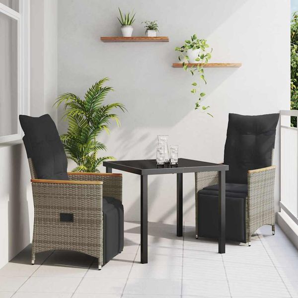 vidaXL Záhradný jedálenský set s vankúšom 3 pcs Sivá polyratan