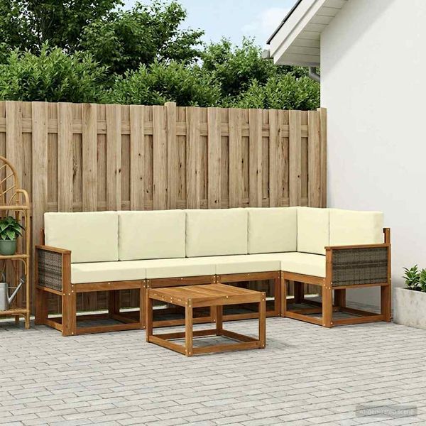 vidaXL Záhradná súprava gaučov s vankúšom 6 pcs Prírodná a krémová