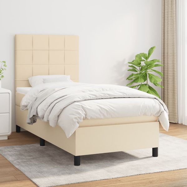 vidaXL Posteľný rám boxsping s matracom krémový 80x200 cm látka