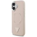 Puzdro Guess Case Magsafe PU Leather Case s trojuholníkovým logom a strieborným kovovým rámom fotoaparátu pre iPhone 17 ružové