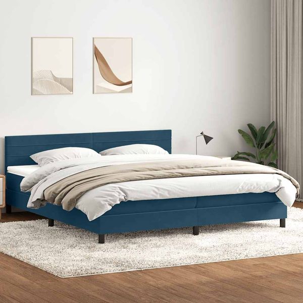 vidaXL Posteľný rám boxsping s matracom tmavomodrý 180x210 cm zamat