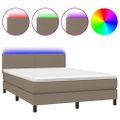 vidaXL Posteľ boxsping s matracom a LED sivohnedá 140x200 cm látka