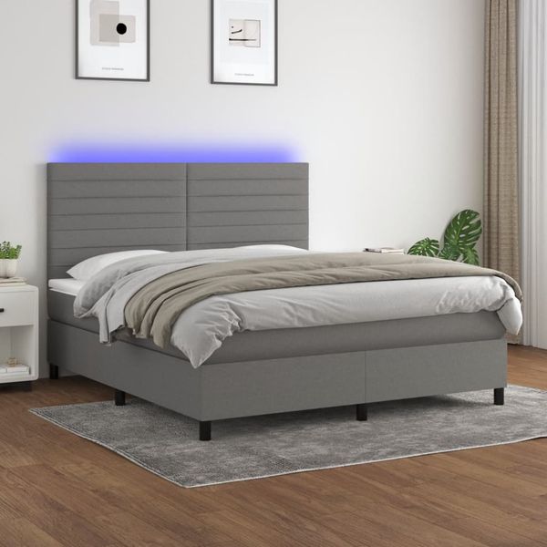 vidaXL Posteľ boxsping s matracom a LED tmavosivá 180x200 cm látka