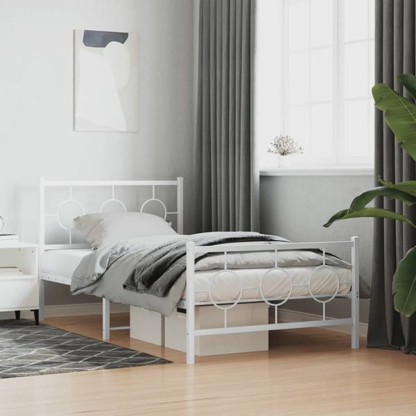 vidaXL Kovový rám postele s čelom a podnožkou biely 100x200 cm