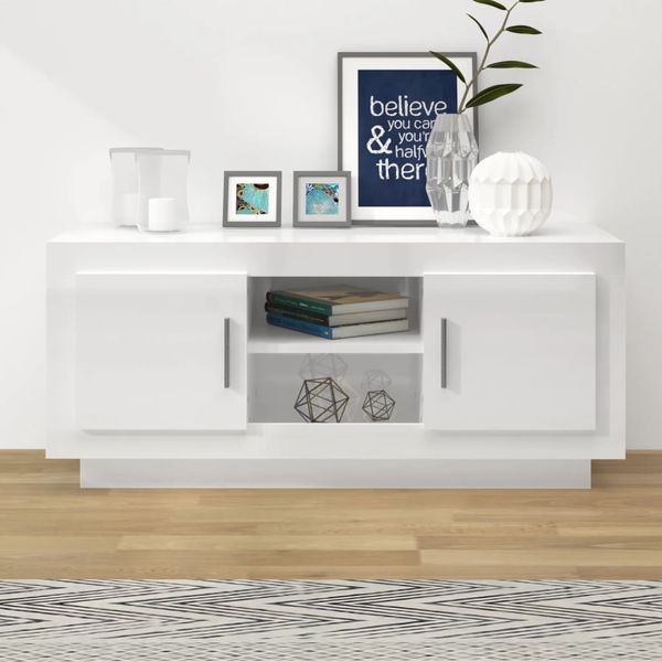 vidaXL TV skrinka lesklá biela 102x35x45 cm spracované drevo