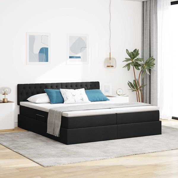 vidaXL Úložná posteľ s matracmi Čierna 180 x 200 cm Umelá koža