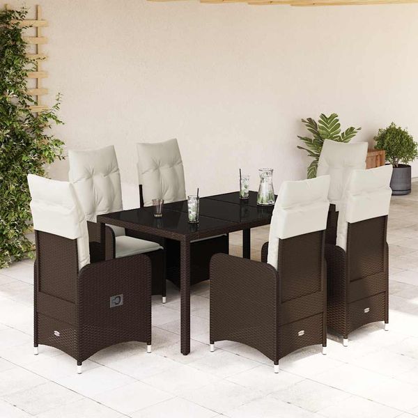 vidaXL 7-dielna záhradná bistro súprava s vankúšmi hnedá polyratan