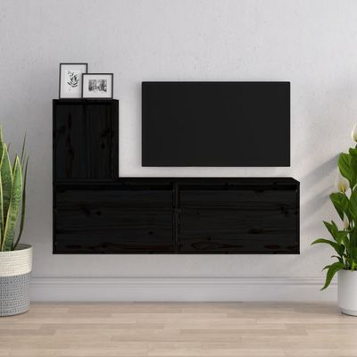 vidaXL TV skrinky 3 ks čierne masívna borovica