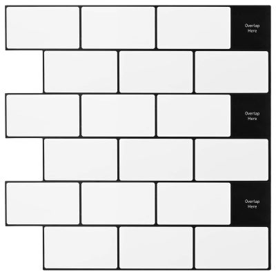 vidaXL Subway dlažba 50 pcs Biela čierna 30 x 30 cm Polyuretán a PET