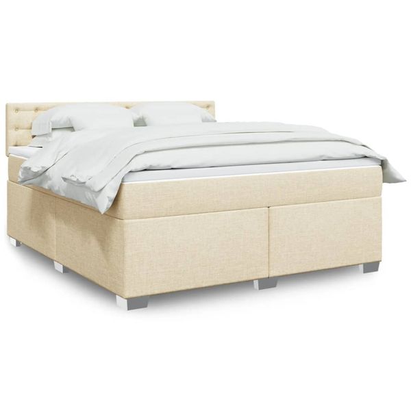 vidaXL Posteľný rám boxspring s matracom krémový 180x200 cm látka