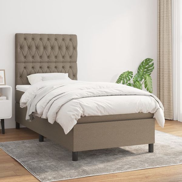 vidaXL Posteľný rám boxsping s matracom sivohnedý 90x200 cm látka