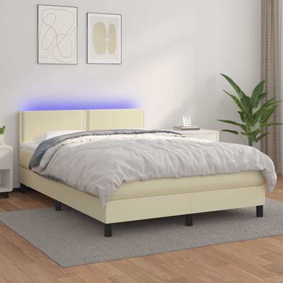 vidaXL Boxspring posteľ s matracom a LED krémová 140x190 cm umelá koža