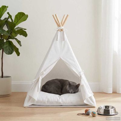vidaXL Psí teepee s vankúšom Biela 40 x 40 x 50 cm Polyester
