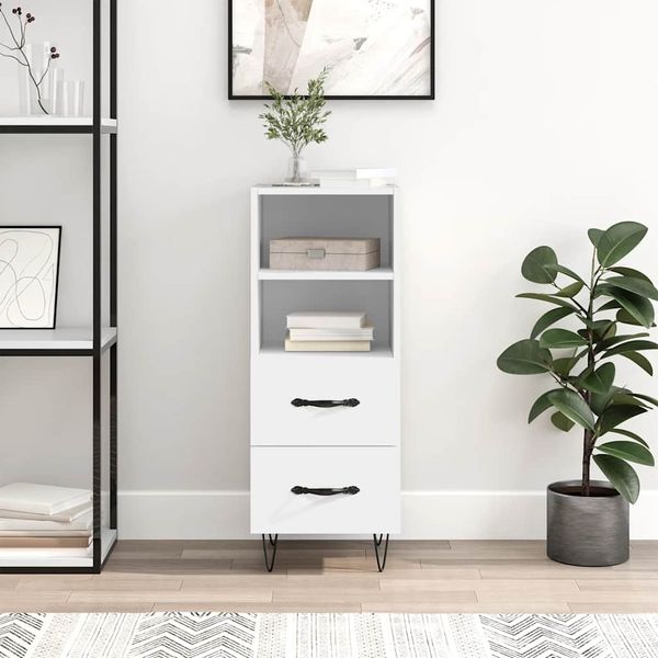 vidaXL Komoda biela 34,5x34x90 cm spracované drevo