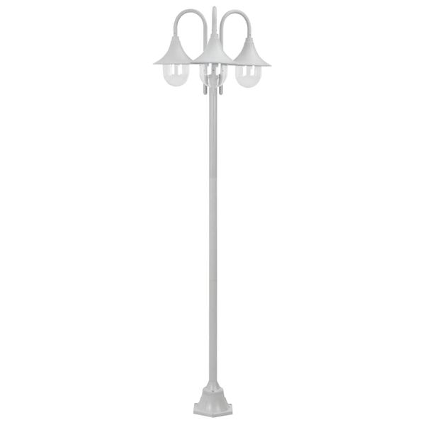 vidaXL Záhradná stĺpová lampa E27 220 cm hliníková 3 lampáše biela