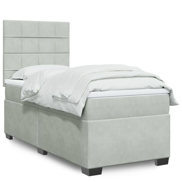 vidaXL Posteľný rám boxsping s matracom bledosivý 100x200 cm zamat