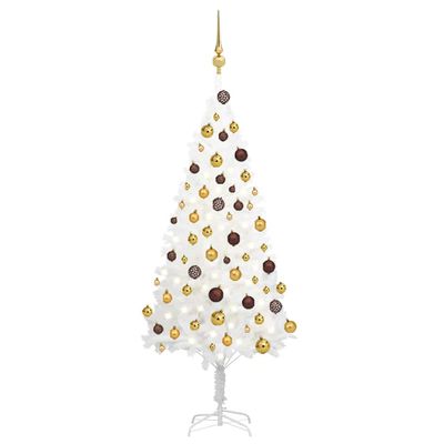 vidaXL Osvetlený umelý vianočný stromček s guľami, biely 120 cm
