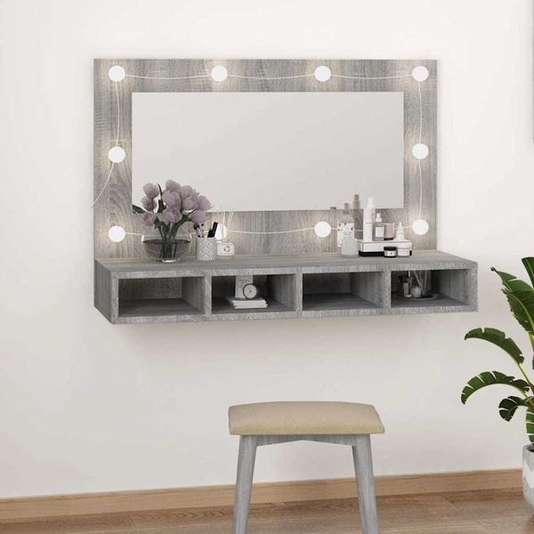 vidaXL Zrkadlová skrinka s LED sivý dub sonoma 90x31,5x62 cm