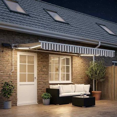 vidaXL Ručný rám markízy s LED Svetlo šedá a biela 4 × 3 m