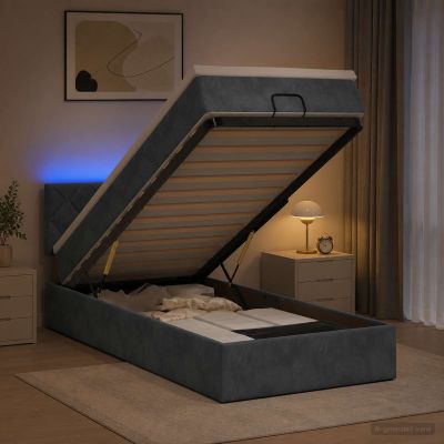 vidaXL Ottoman posteľ s matracom a LED Tmavosivá 90 x 190 cm Zamat