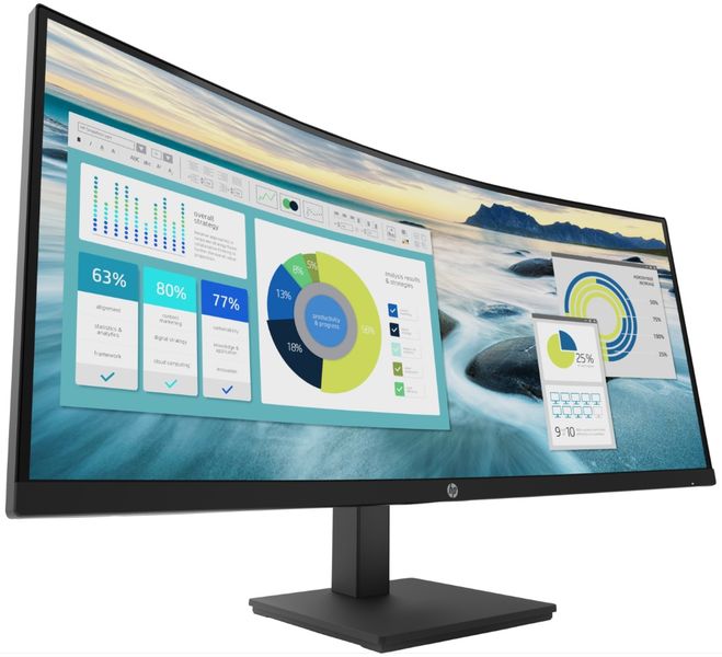 HP P34hc 34"UHD/250/DP/HDMI/5ms napájí do 65w (usb-c) LED monitor, prohnutý, 34", VA, 3440x1440, 21:9, 5ms, 250cd/m2, 1x HDMI, 1x DisplayPort, 1x USB typ C, 4x USB, repro, cerný