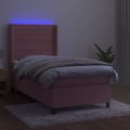 vidaXL Posteľný rám boxsping s matracom a LED ružový 90x190 cm zamat