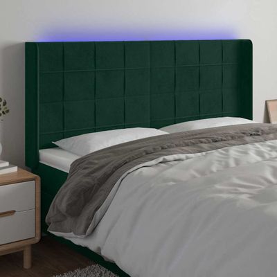 vidaXL Čelo postele s LED tmavozelené 163x16x118/128 cm zamat
