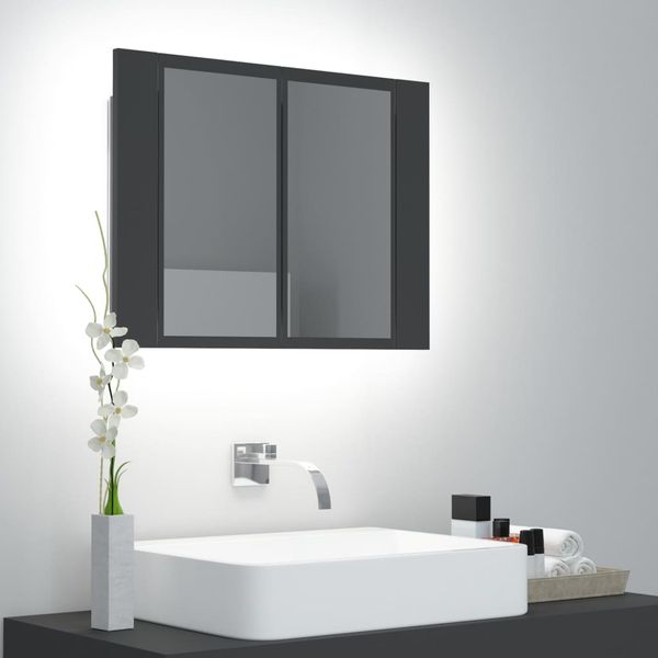 vidaXL LED kúpeľňová zrkadlová skrinka sivá 60x12x45 cm akryl