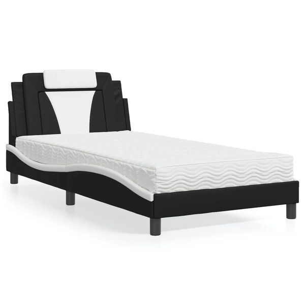vidaXL Posteľ Viana s matracom čierno-biela 100x200 cm umelá koža