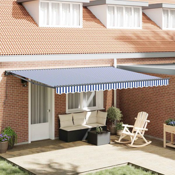 vidaXL Rám markízy Modrá a biela 450 × 300 cm Polyester s PU povrchom