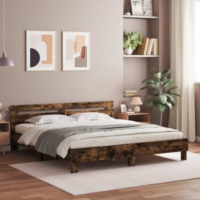 vidaXL Posteľný rám s čelom dymový dub 180x200 cm kompozitné drevo