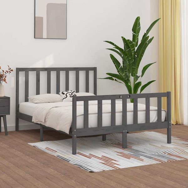 vidaXL Posteľný rám, sivý, drevený masív 135x190 cm, dvojlôžko