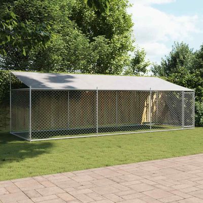 vidaXL Klietka pre psa so strechou a dverami sivá 6x2x2 m pozink. oceľ