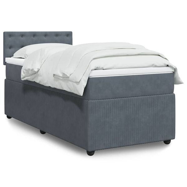 vidaXL Posteľný rám boxspring s matracom tmavosivý 90x200 cm zamat
