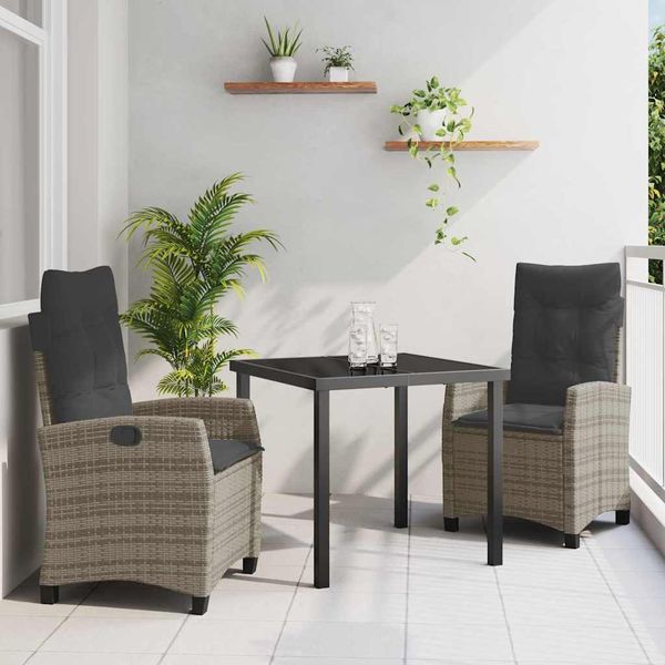 vidaXL Záhradný jedálenský set s vankúšom 3 pcs Sivá polyratan