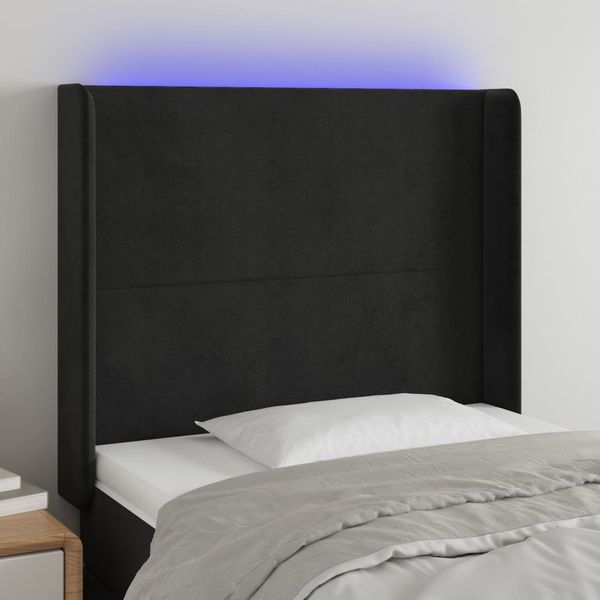 vidaXL Čelo postele s LED čierne 93x16x118/128 cm zamat