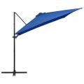 vidaXL Závesný záhradný slnečník+LED, oceľová tyč 250x250 cm, azúrový