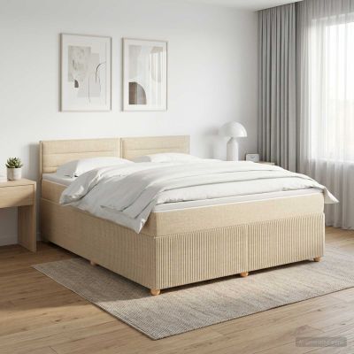 vidaXL Posteľ boxspring s matracom Krémová 140 x 200 cm Látka