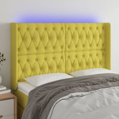 vidaXL Čelo postele s LED zelené 163x16x118/128 cm látka