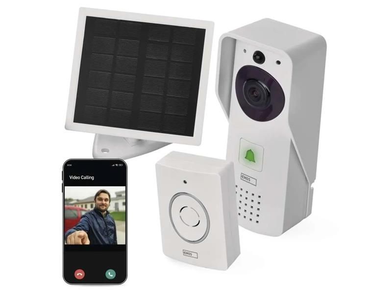 GoSmart domový bezdrôtový batériový videozvonček EMOS IP-09D s WiFi a solárnym panelom