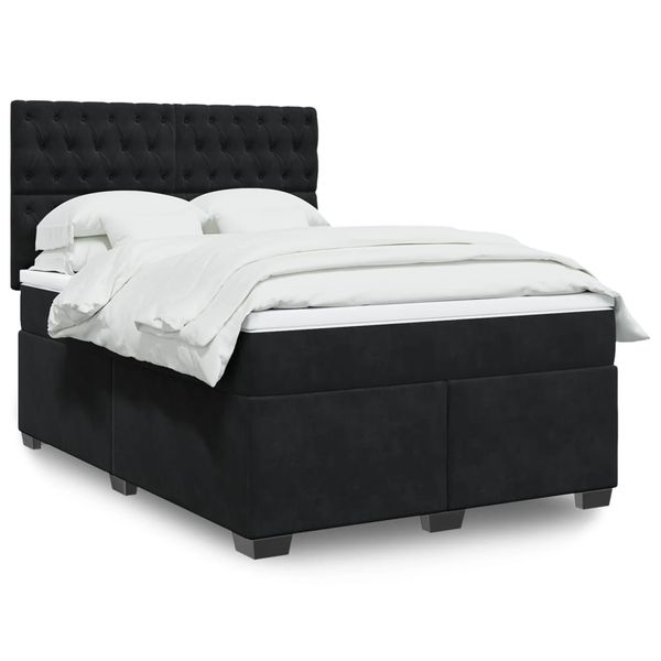 vidaXL Posteľný rám boxspring s matracom čierny 140x200 cm zamat