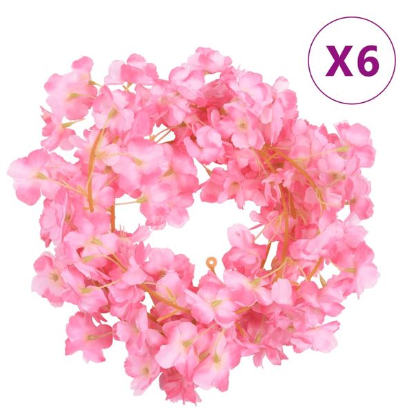 vidaXL Kvetinové girlandy 6 ks, tmavoružové 180 cm