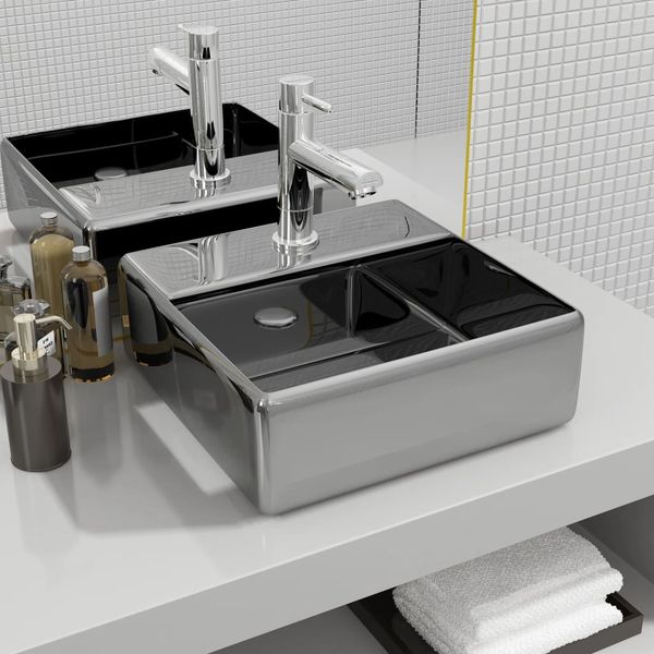 vidaXL Umývadlo s otvorom na batériu 38x30x11,5 cm keramika strieborné