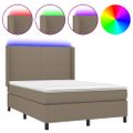 vidaXL Posteľ boxsping s matracom a LED sivohnedá 140x200 cm látka