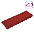 vidaXL Schodové rohože 10 ks 65x21x4 cm červené s obdĺžnikovým okrajom