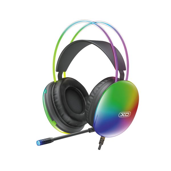 Drôtové slúchadlá XO GE11 jack 3,5 mm - USB-A čierne RGB s mikrofónom