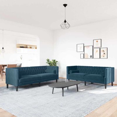 vidaXL 2-dielna súprava sedacej súpravy Chesterfield s podhlavníkmi, modrá zamatová