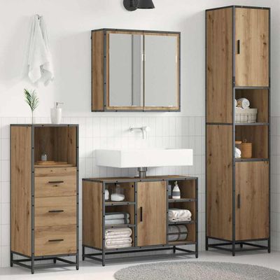 vidaXL Sada kúpeľňového nábytku 3 pcs Remeselný dub Kompozitné drevo
