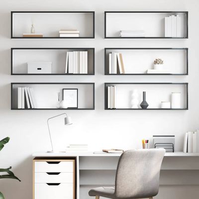 vidaXL Nástenné police 6ks, lesklé sivé 80x15x26,5cm, kompozitné drevo